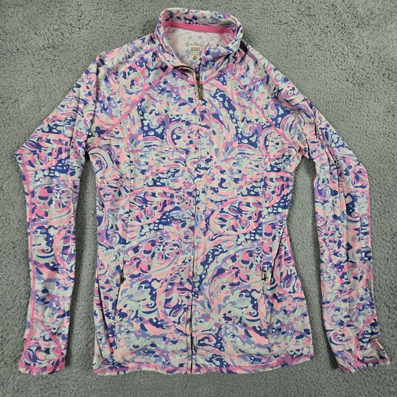 Lilly Pulitzer Luxletic Serena Jacket La Playa Womens Size M Floral Pockets READ - Picture 1 of 7